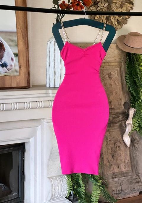 Kaşkorse Kumaş Zincir Askılı Kalem Elbise