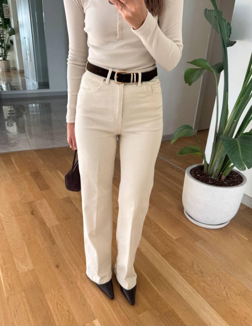 Kemerli Full Likralı Straight Jean Pantolon 