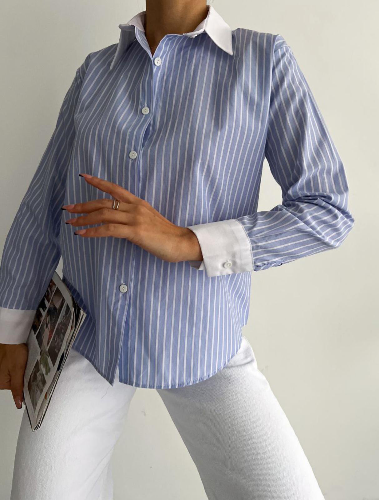 Kol Yaka Manşetli Çizgili Gömlek