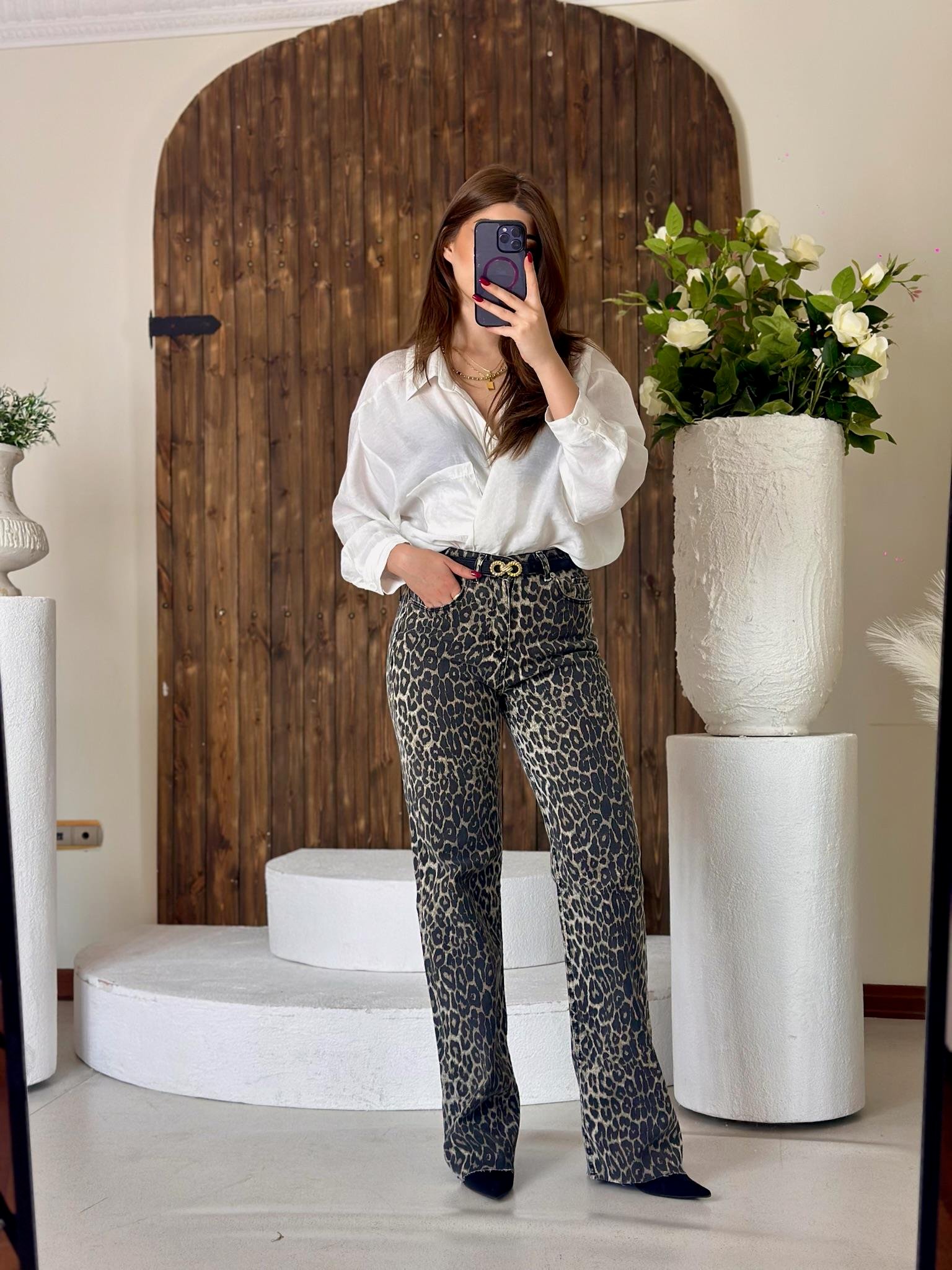 Leopar Desen Straıght Jean