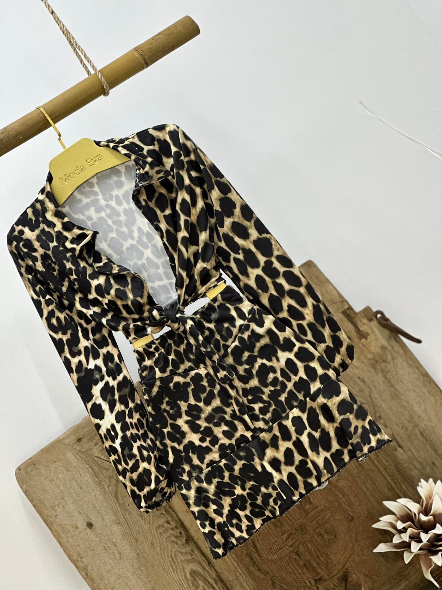 Leopar  Micro Kumaş Eteği Volanlı Etekli İkili Takım 