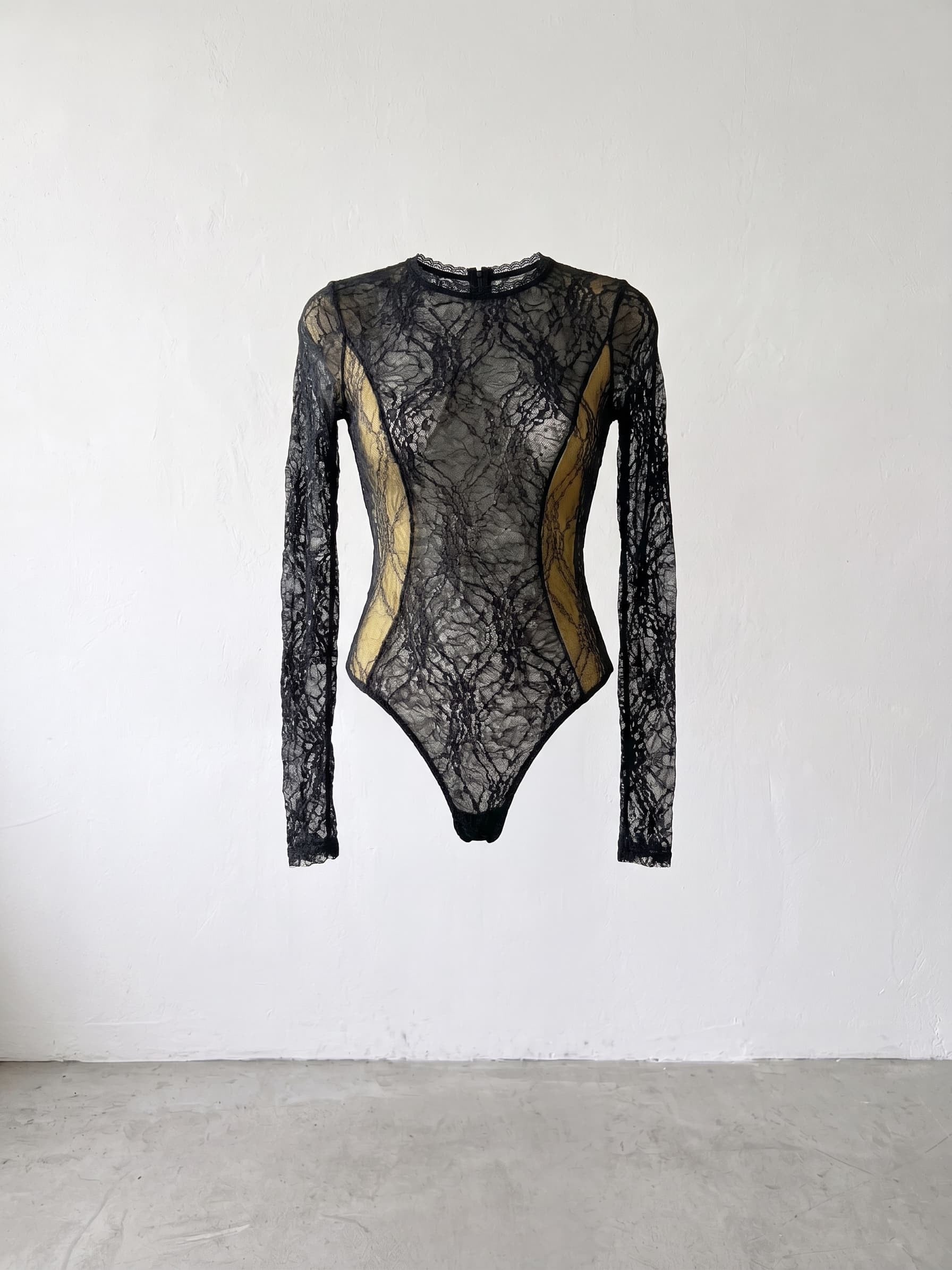 Likralı Tül Bodysuit Siyah