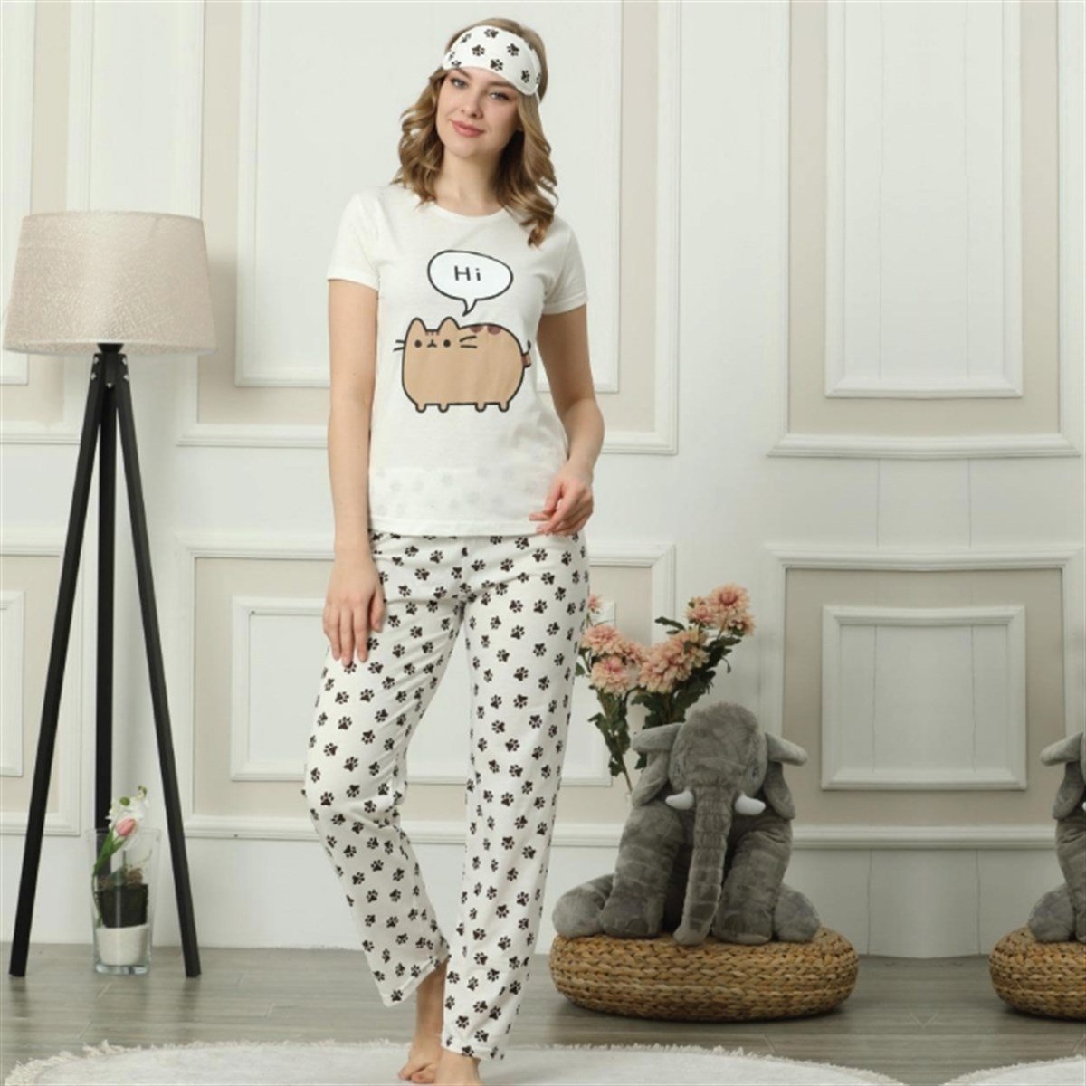 LOVELY CAT 3 'LÜ PİJAMA TAKIMI