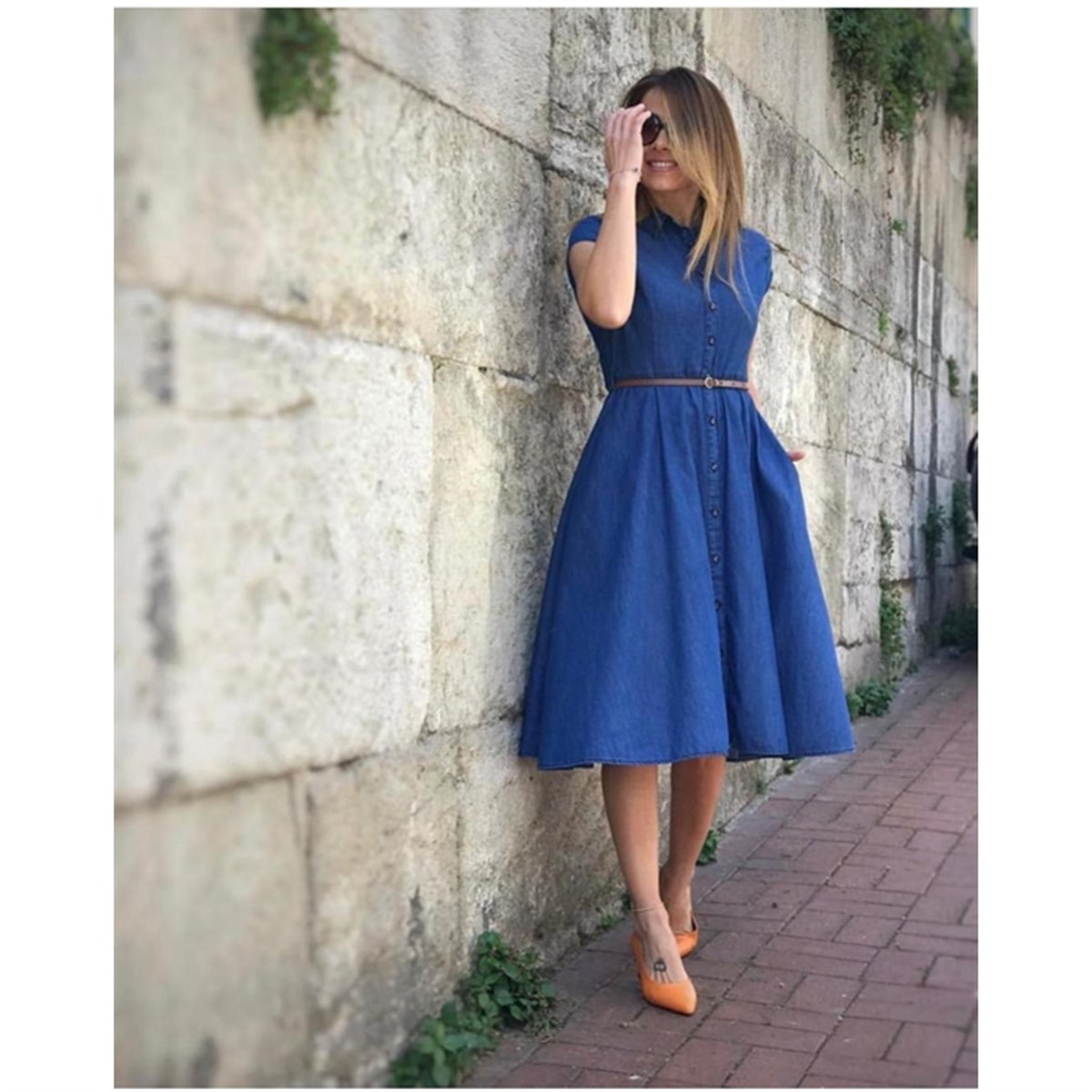 MİDİ BOY CEPLİ JEAN ELBİSE