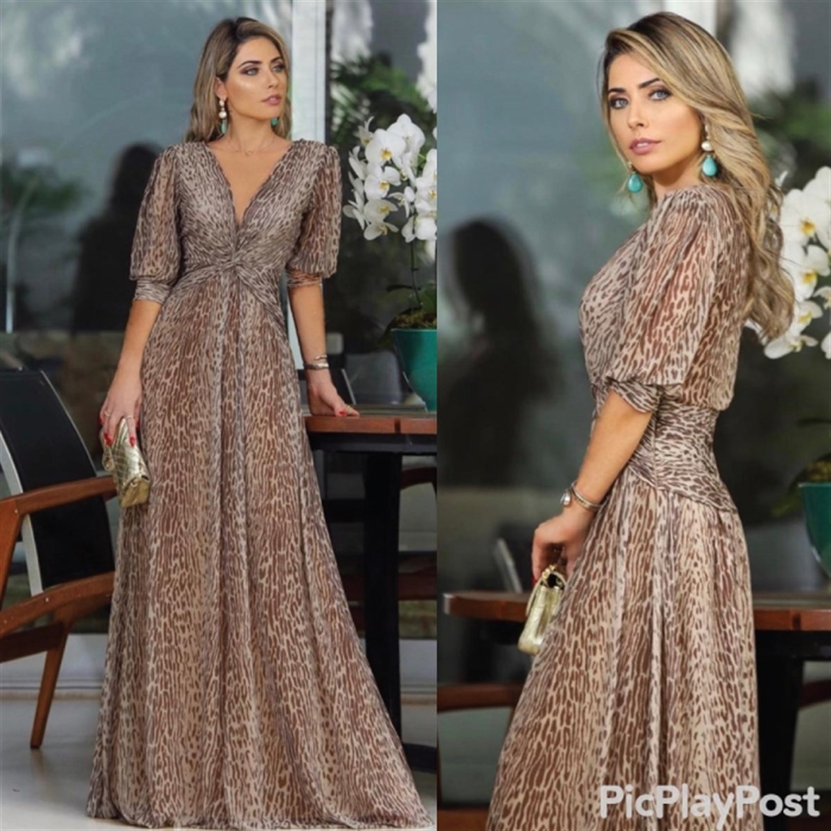 MULTİ ŞİFON KUMAŞ LEOPAR DESEN TASARIM ELBİSE