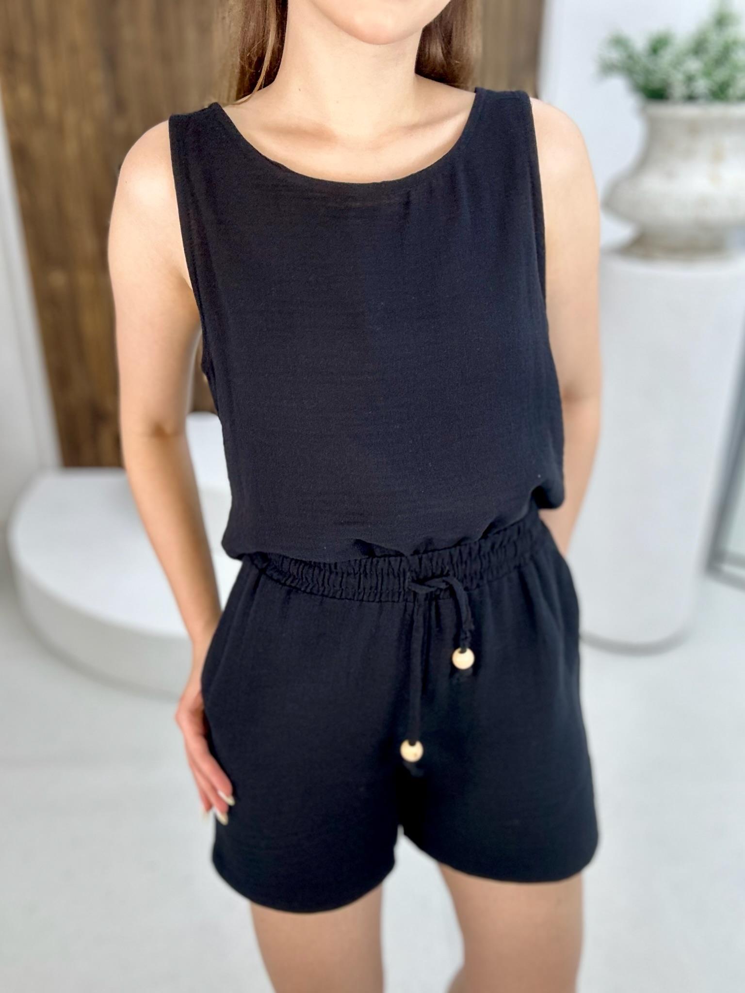 Müslin Kumaş Şortlu İkili Takım Siyah