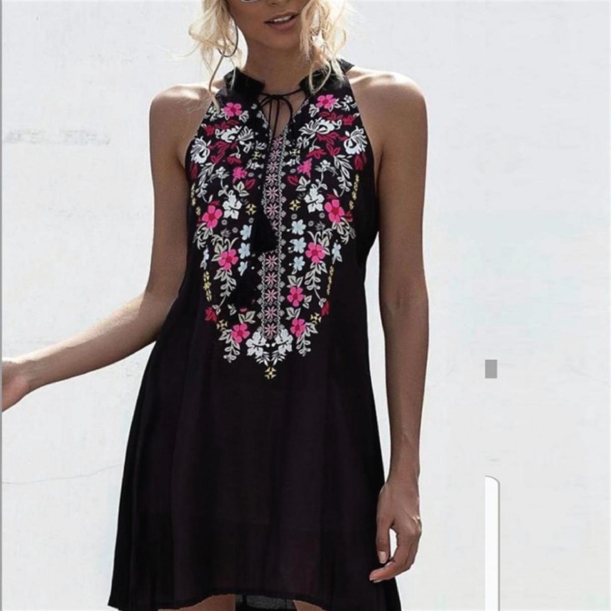 NAKIŞ DETAY VİSKON ELBİSE 