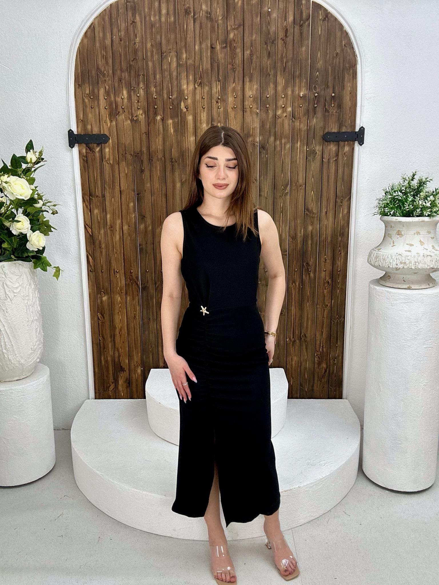 Ottoman Kumaş Deniz Yıldızı Detay Kalem Elbise Siyah 