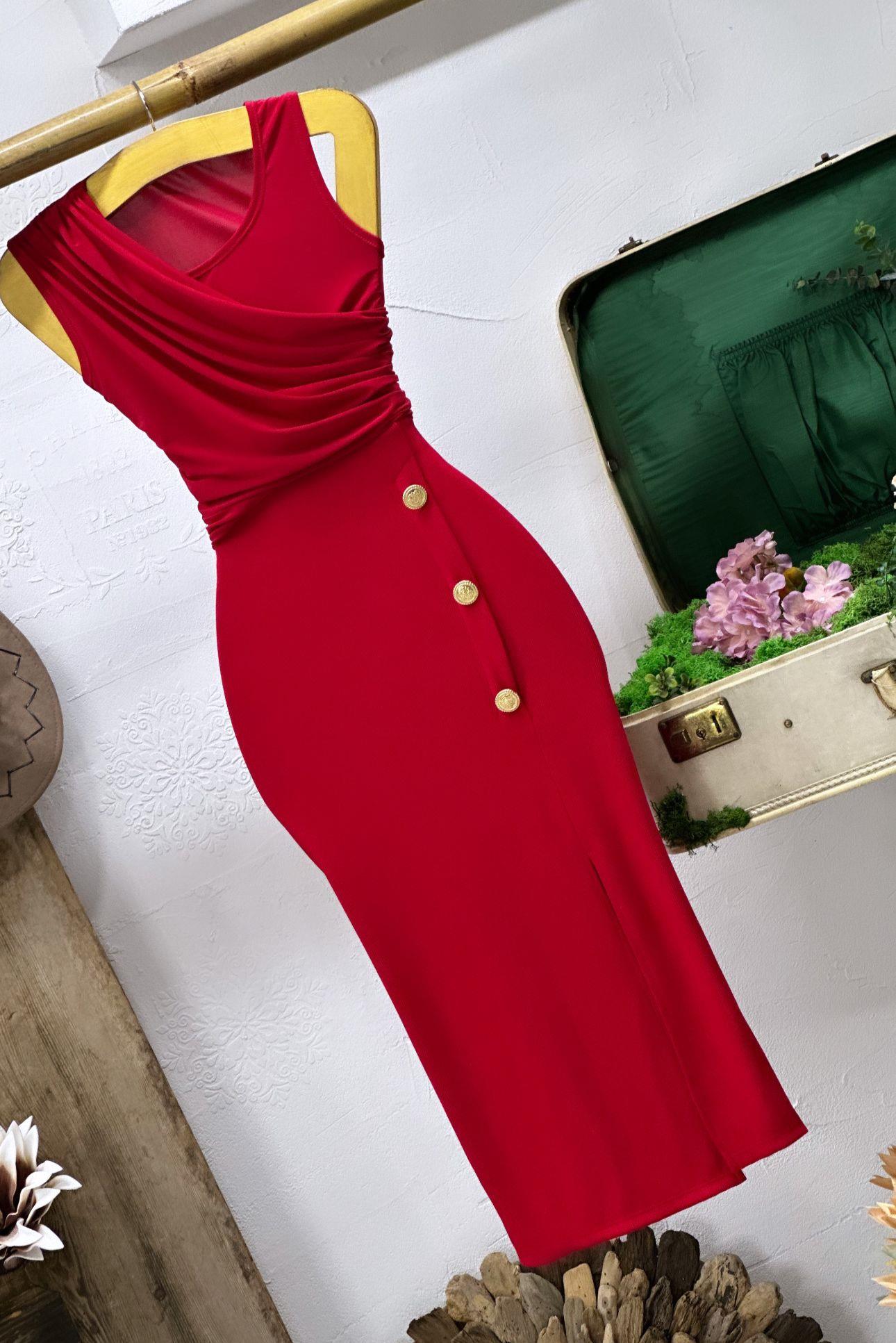 Ottoman Kumaş Gold Düğme Detaylı Kalem Etek