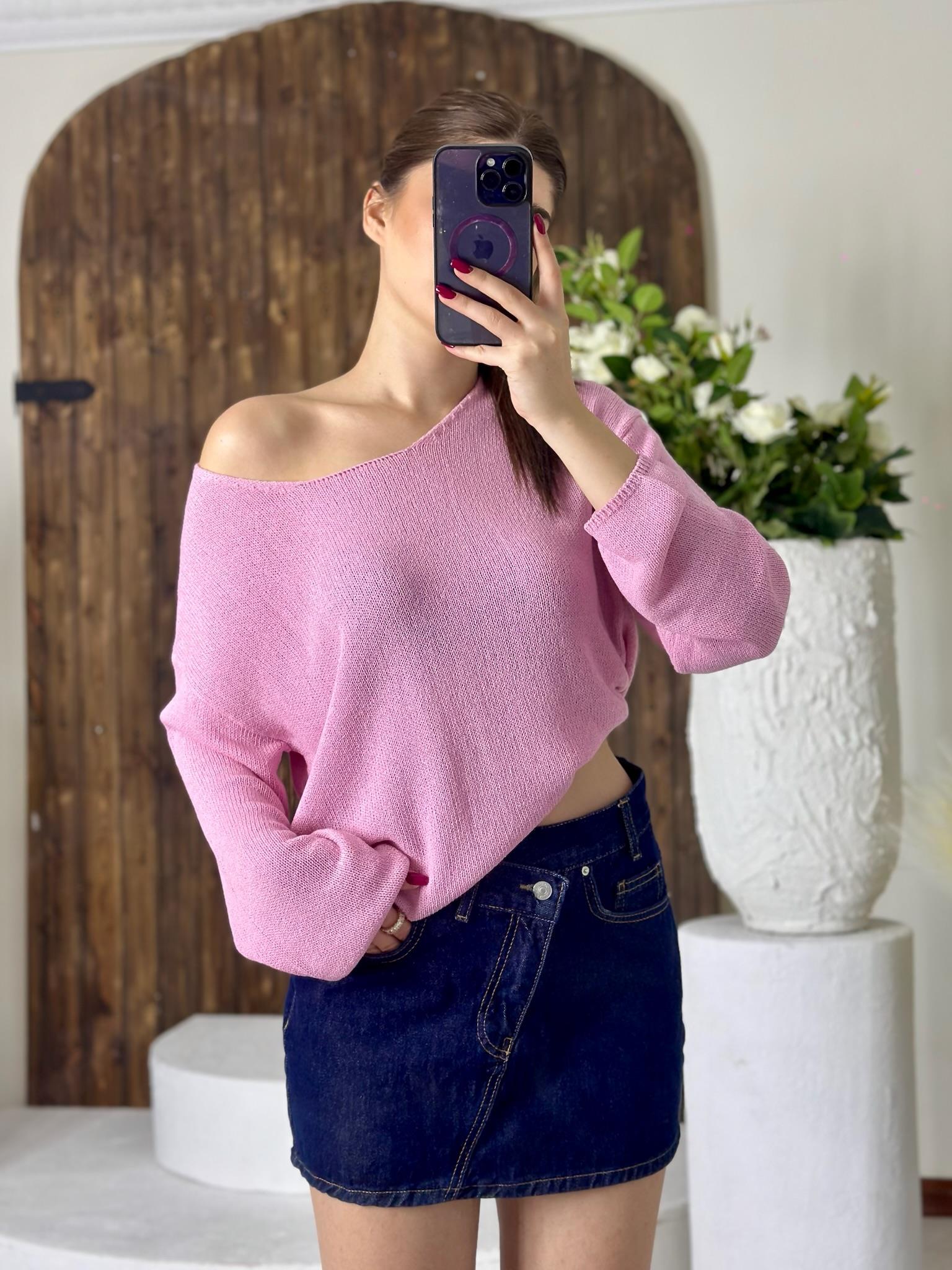 Oval Yaka Yumuşak Dokulu Merserize Triko Kazak Pudra