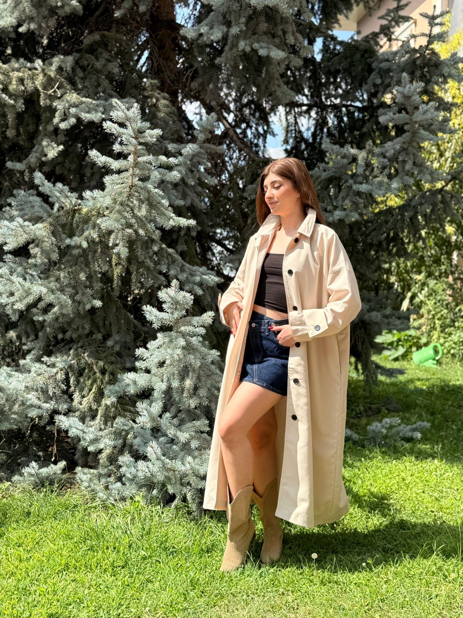 Oversize İçi Çizgi Astarlı Trençkot