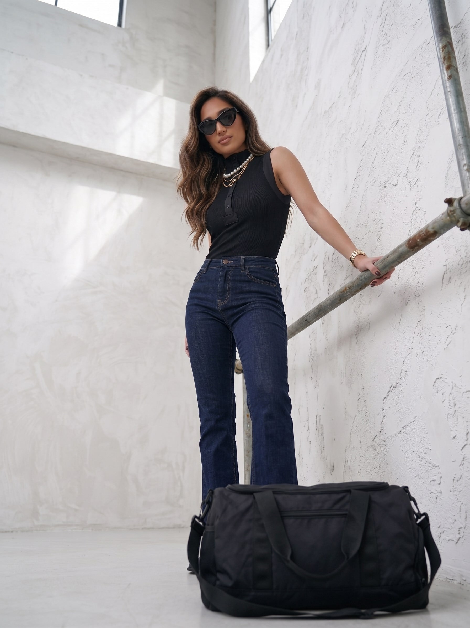 Poplin Biyeli Düğmeli Bluz Siyah