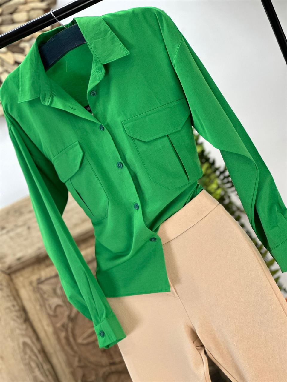 Poplin Kumaş Kapak Cepli Rahat Kalıp Gömlek