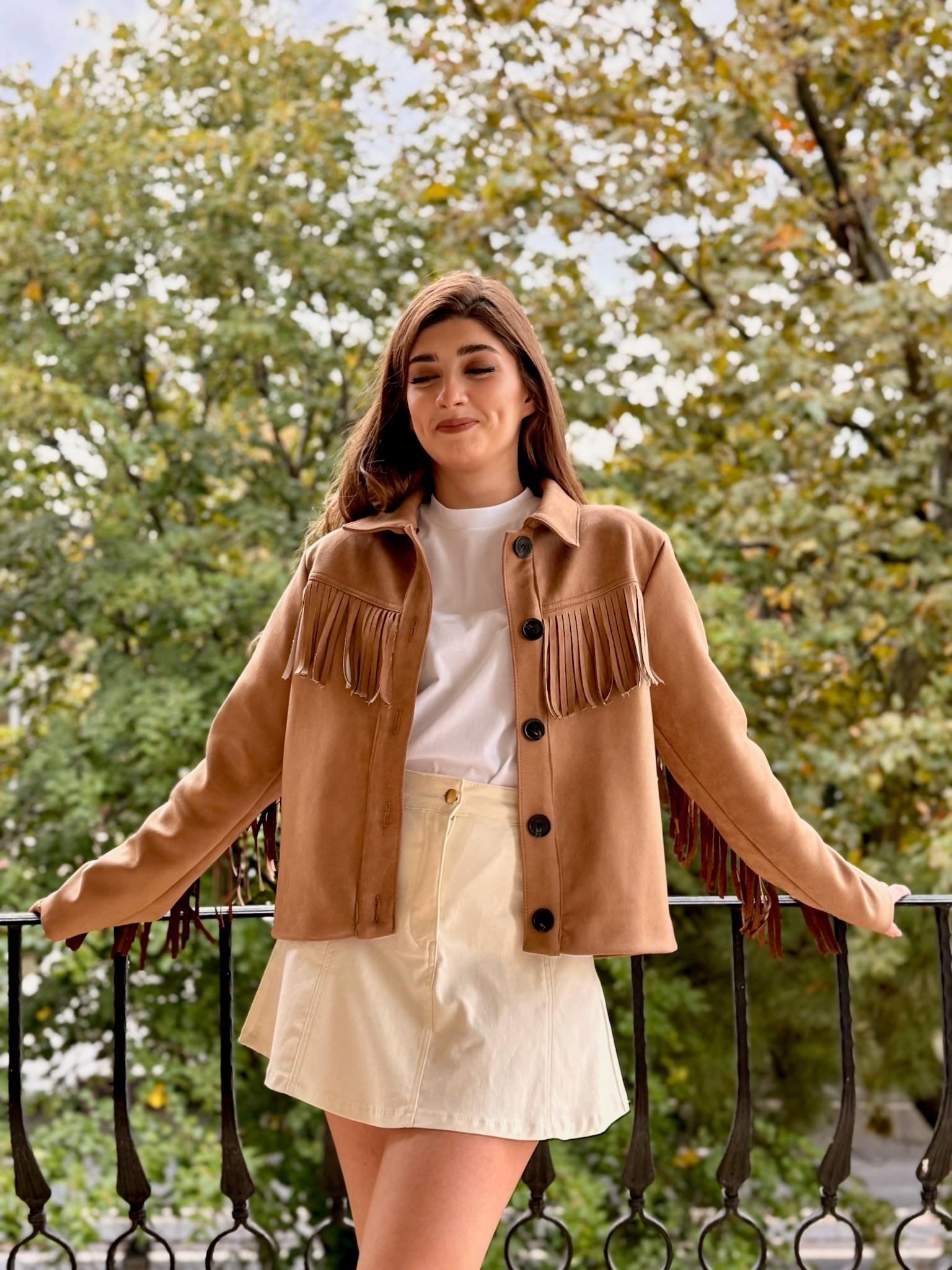 Püskül Detaylı Oversize Süet Ceket