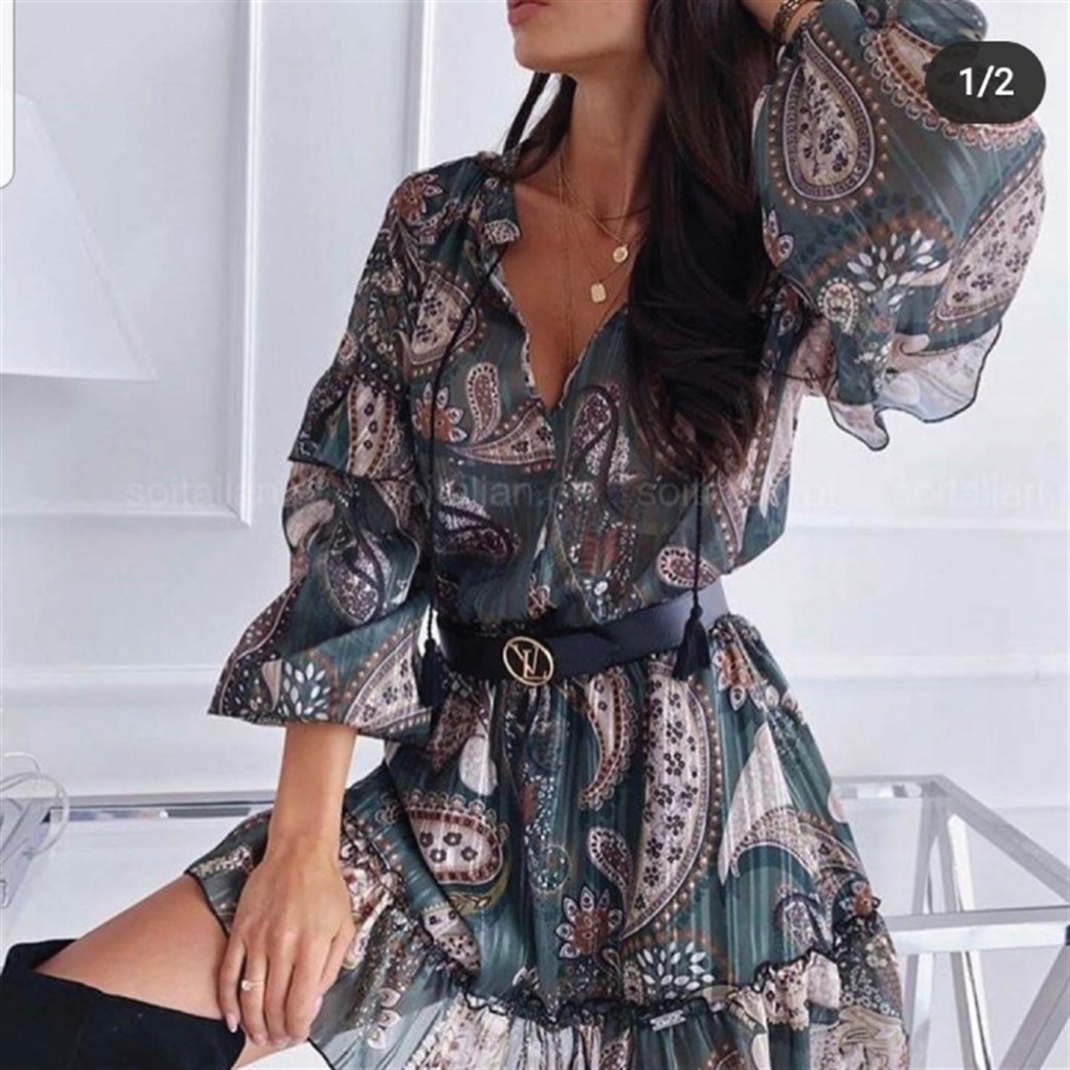 ŞAL DESEN ŞİFON ELBİSE 