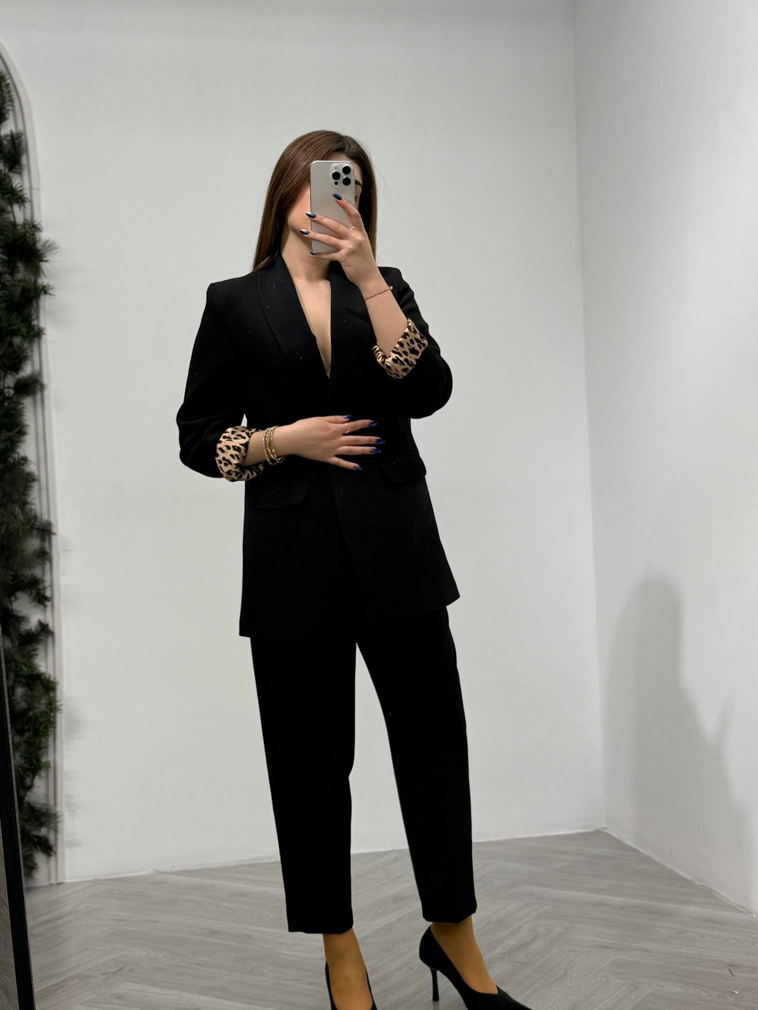 Şal Yaka Leopar Astarlı Poliviskon Blazer Ceket