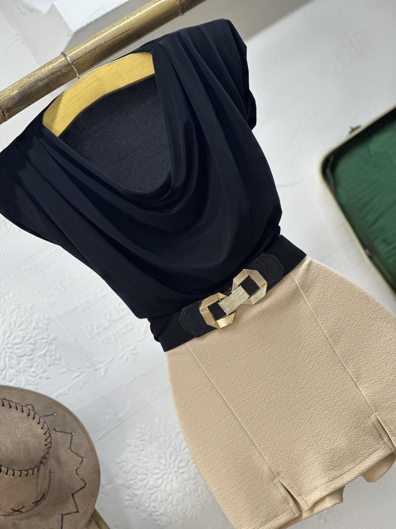 Sandy Kumaş Vatkalı Degaje Yaka Bluz 