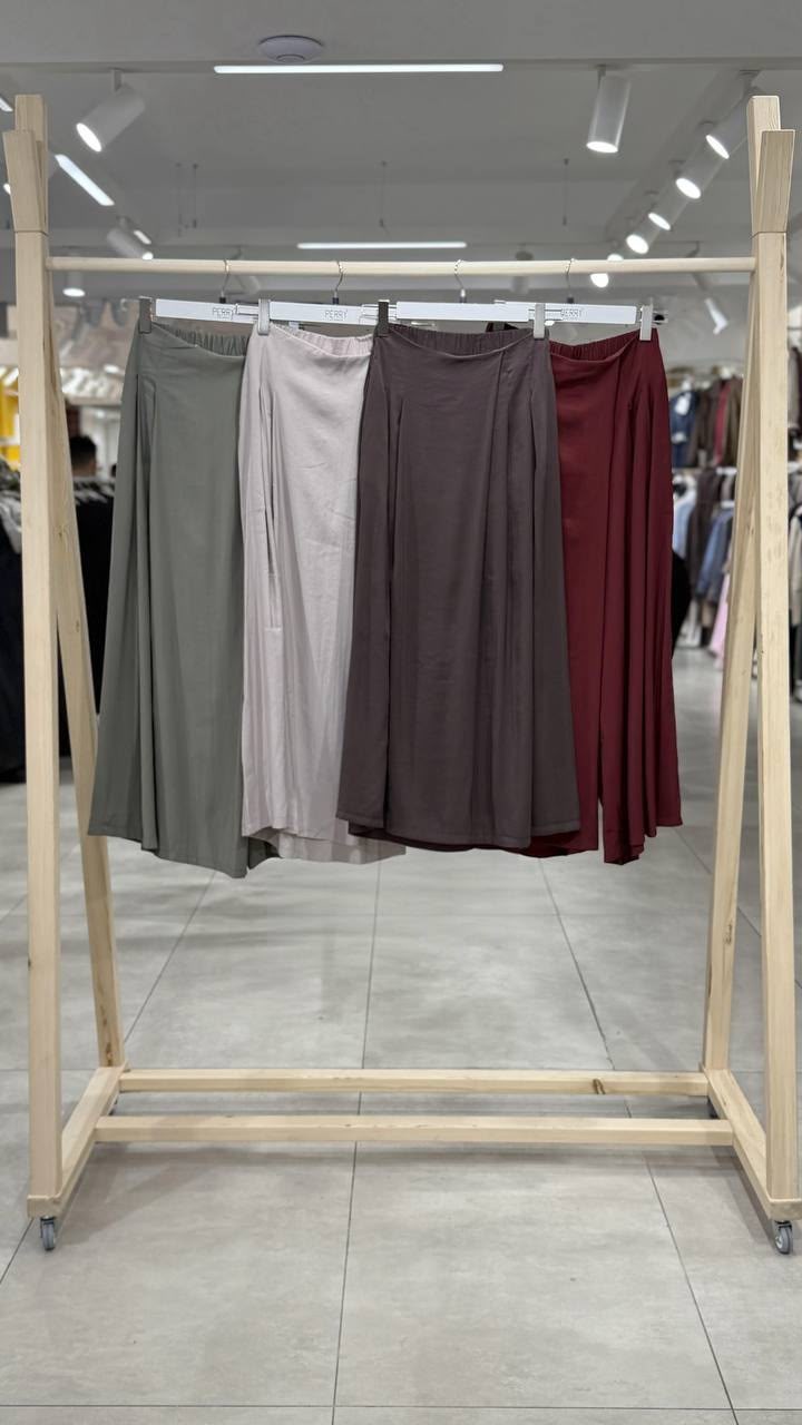 Trikoton Kumaş Bel Arkası Lastikli Cepli Etek Görünümlü Pantolon Haki