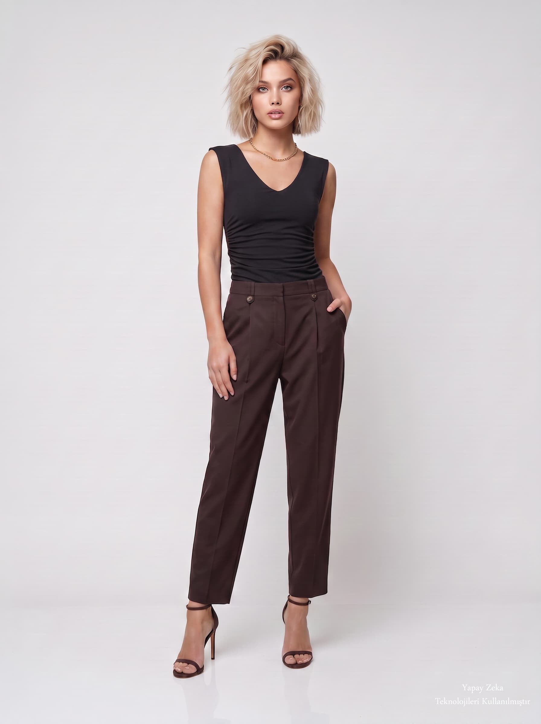 V Yaka Drape Detaylı Bluz Siyah