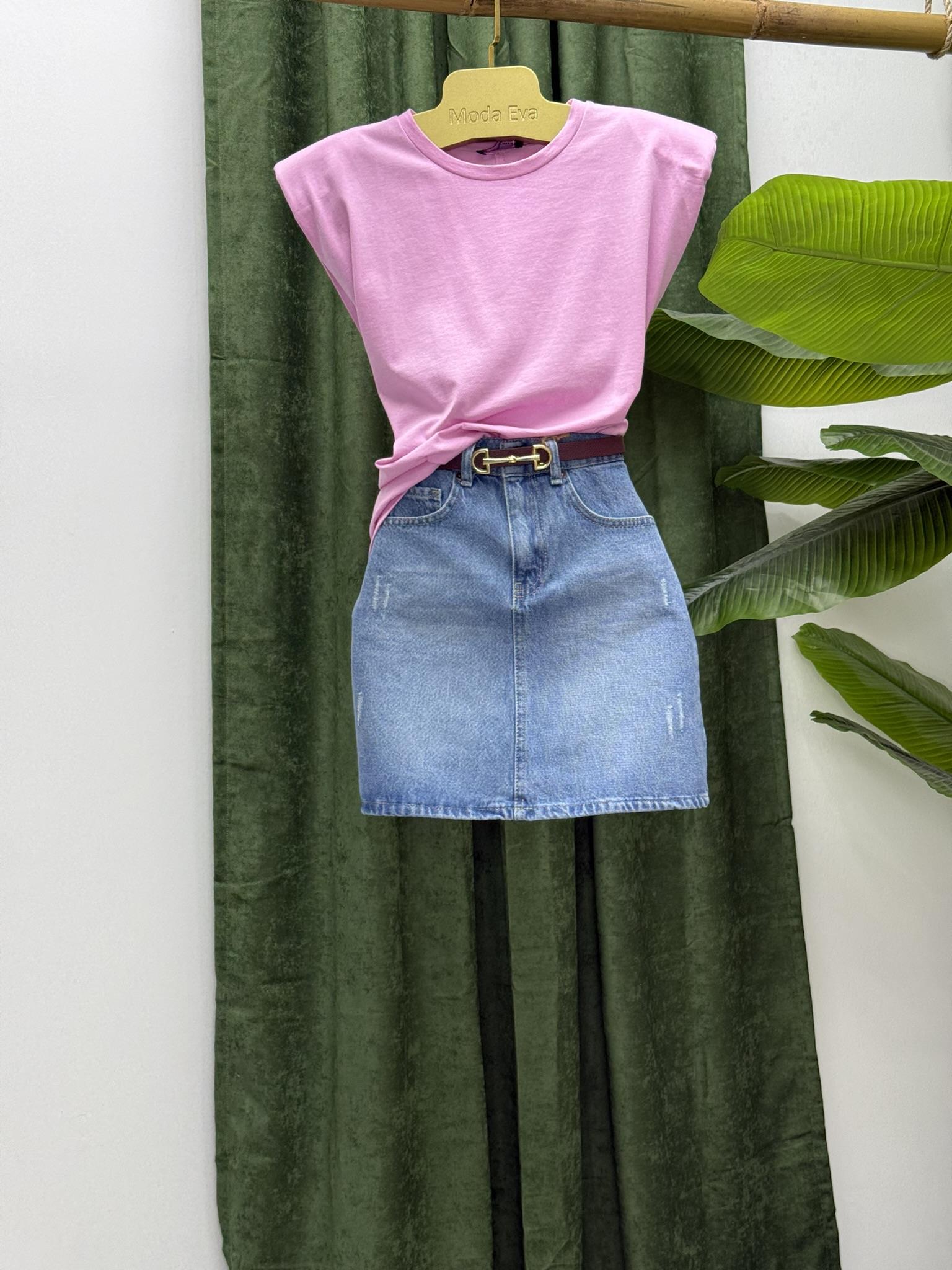 Vatkalı Basic T-shirt Pembe