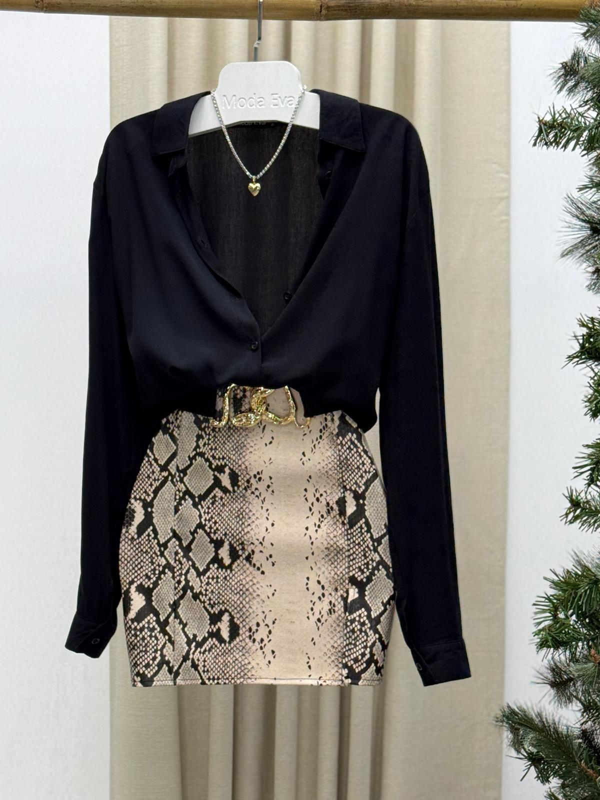 Vegan Deri Kumaş Snake Desen Mini Etek