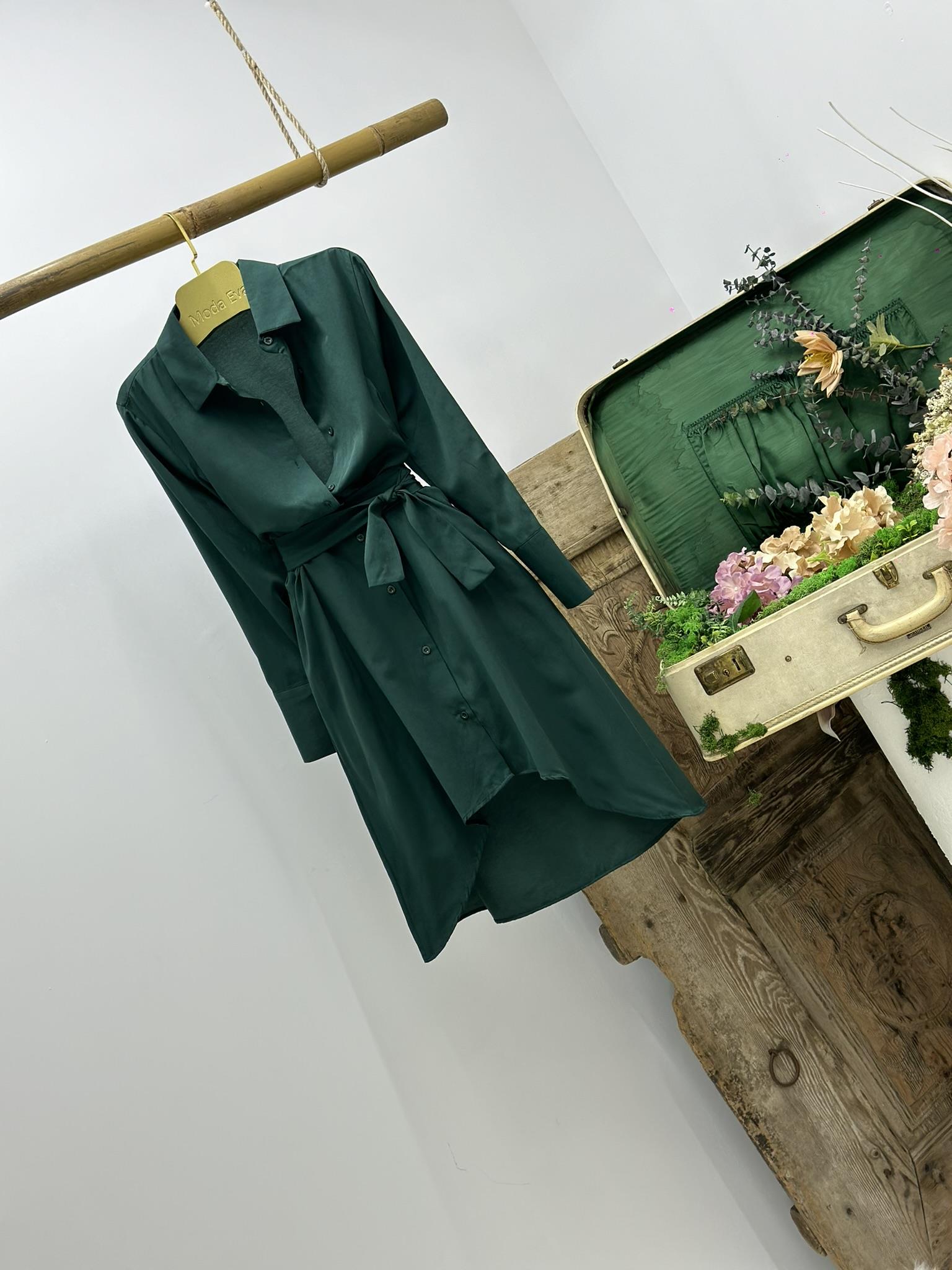 Viskon Dokuma Kumaş Asimetrik Kesim Gömlek  Elbise