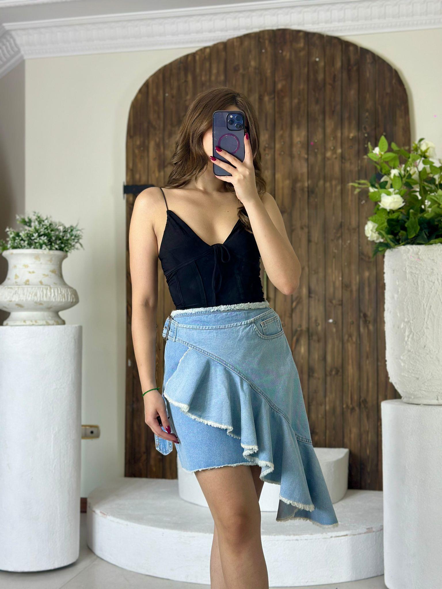 Volan Detaylı Tasarım Jean Etek