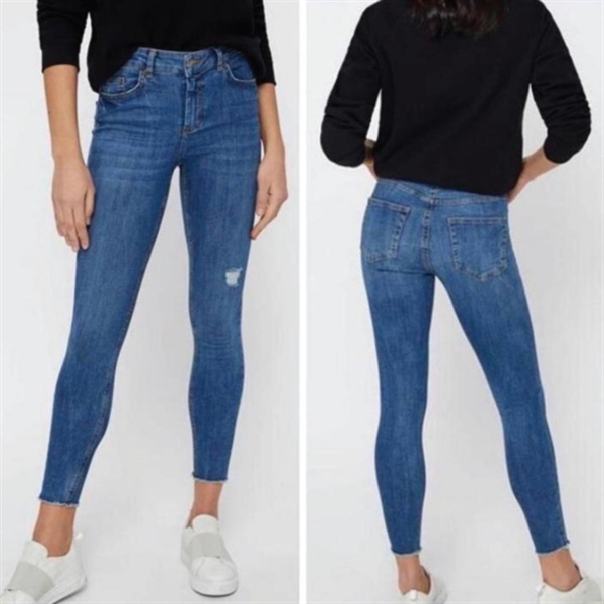 YÜKSEK BEL YIKAMALI LİKRALI JEAN PANTOLON 