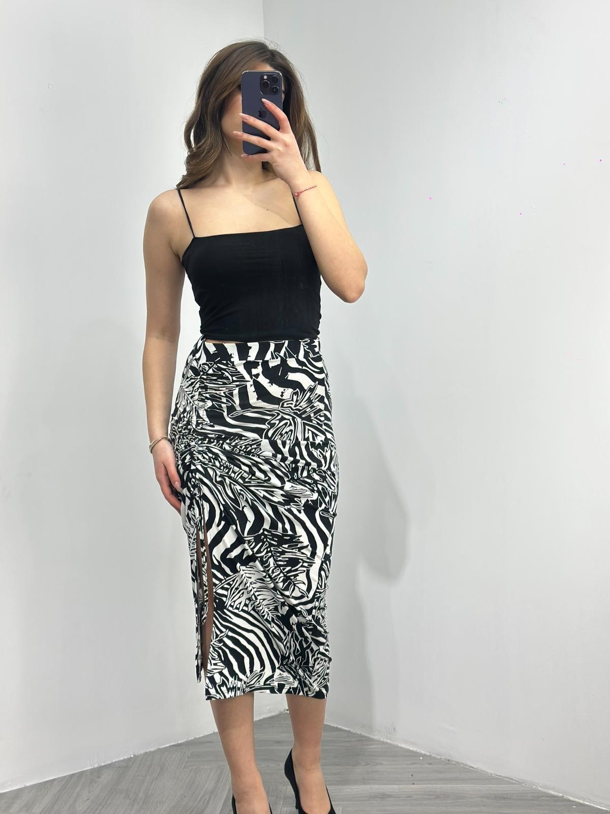 Zebra Desen Kristal Pamuk Kumaş Drapeli Eteğimiz