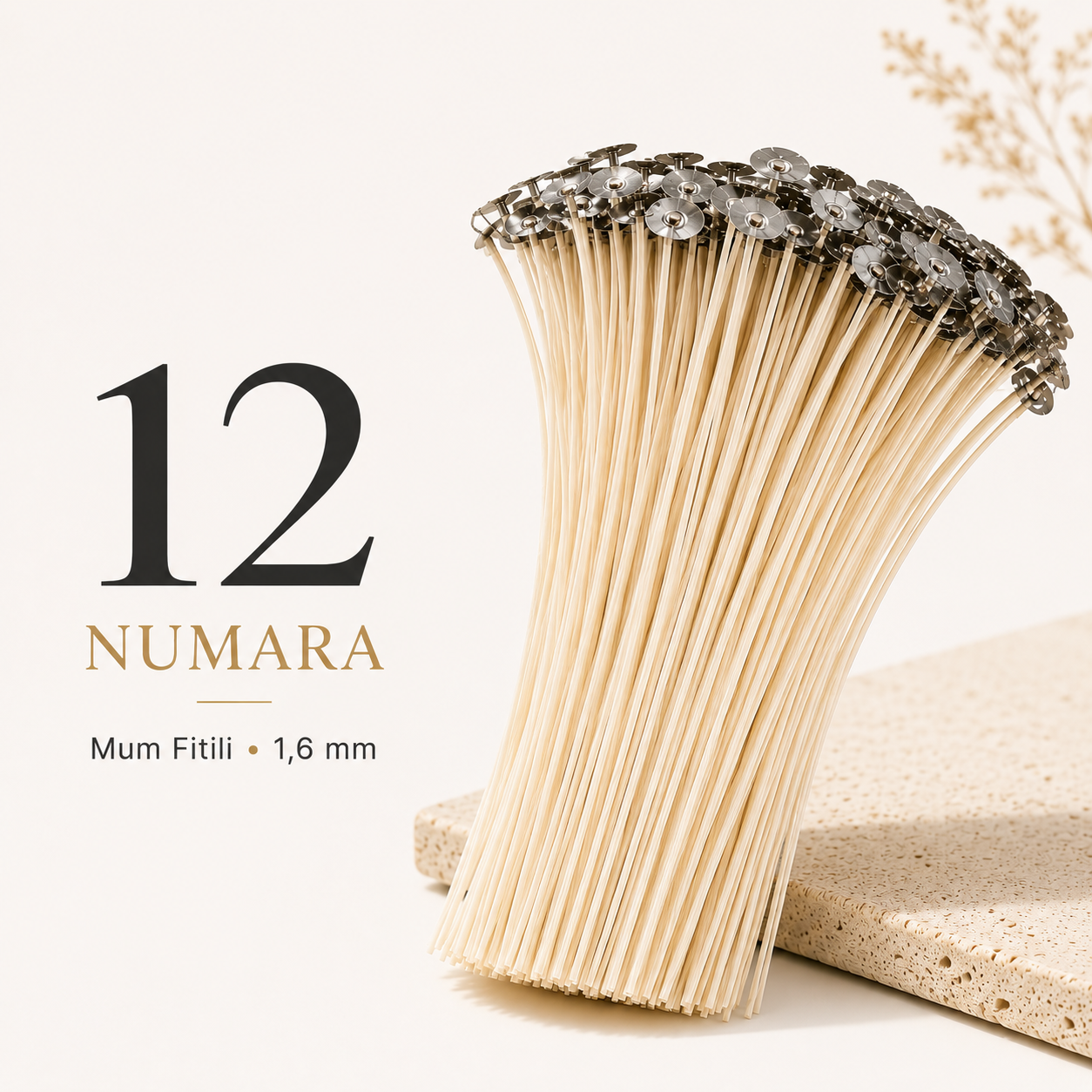 12 Numara Mum Fitili (1,6 mm) – 5–6 cm Mumlar İçin | 100 Adet