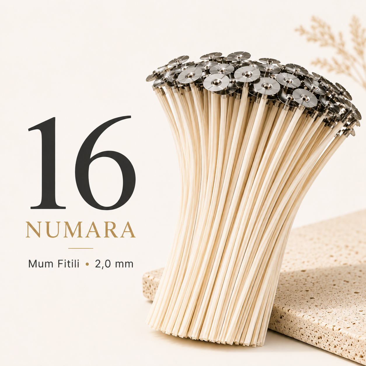 16 Numara Mum Fitili (2,0 mm) – 7–8 cm Mumlar İçin | 100 Adet