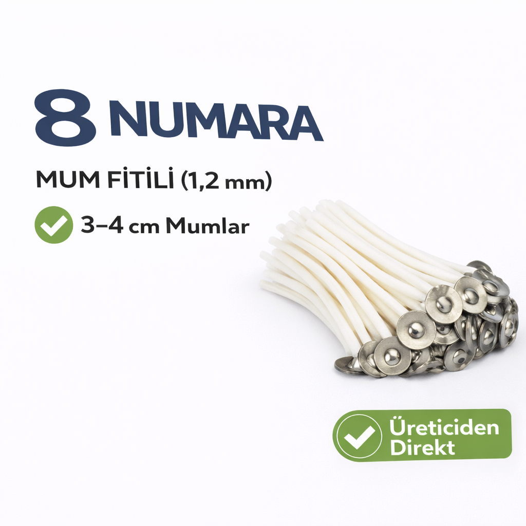 8 Numara Mum Fitili (1.2 mm) – 3–4 cm Mumlar İçin | 100 Adet
