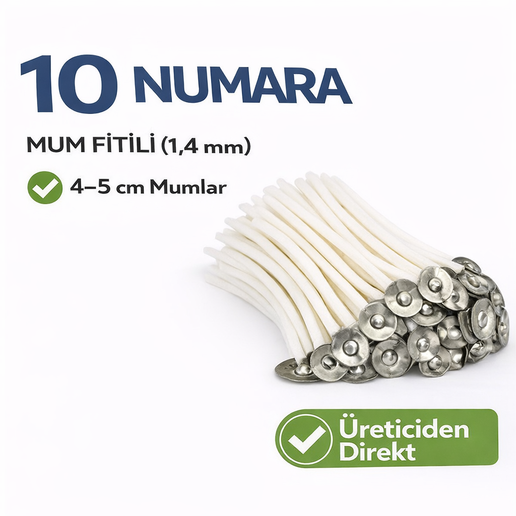 10 Numara Mum Fitili (1,4 mm) – 4–5 cm Mumlar İçin | 100 Adet  