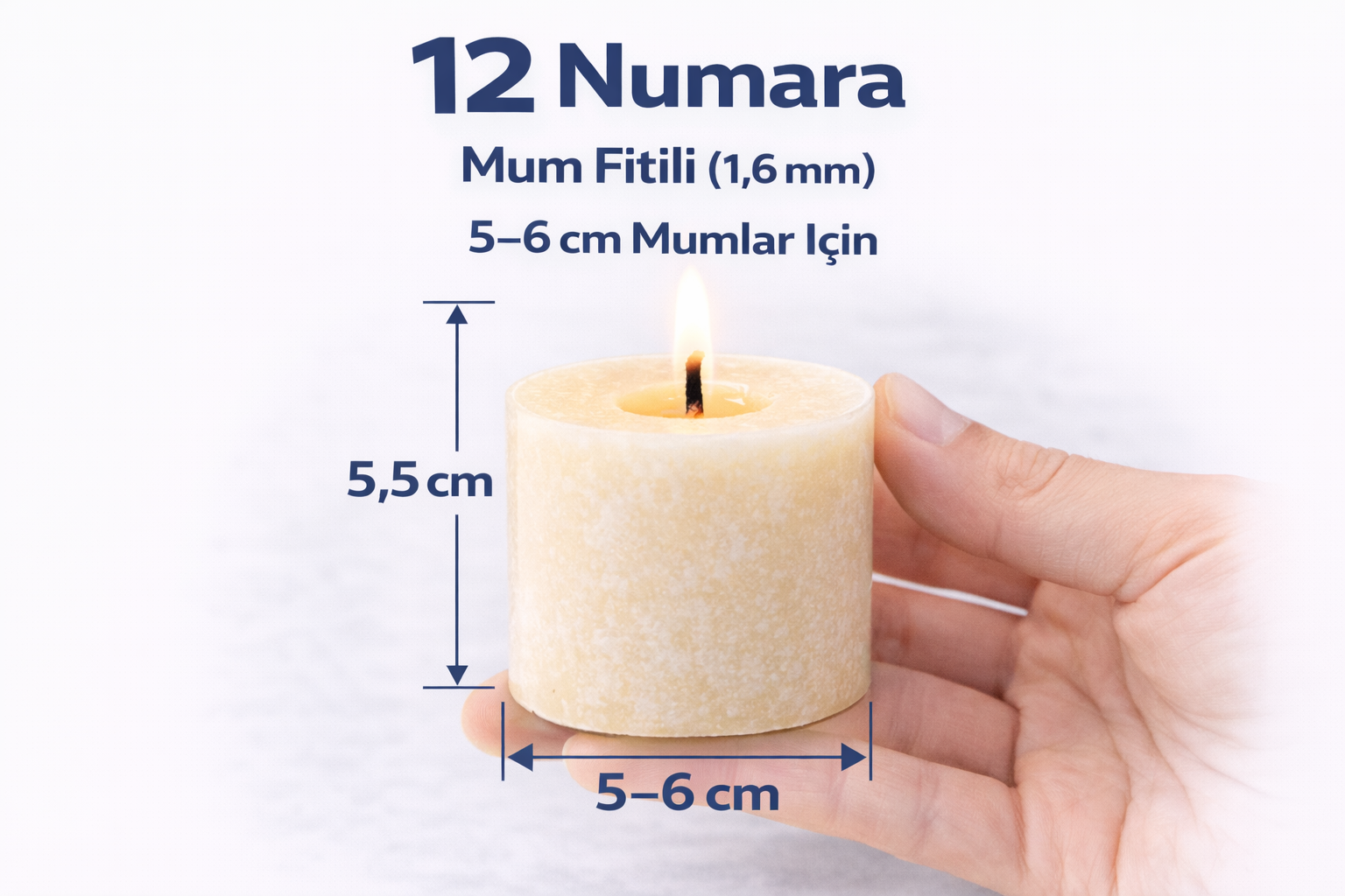 12 Numara Mum Fitili (1,6 mm) – 5–6 cm Mumlar İçin | 100 Adet