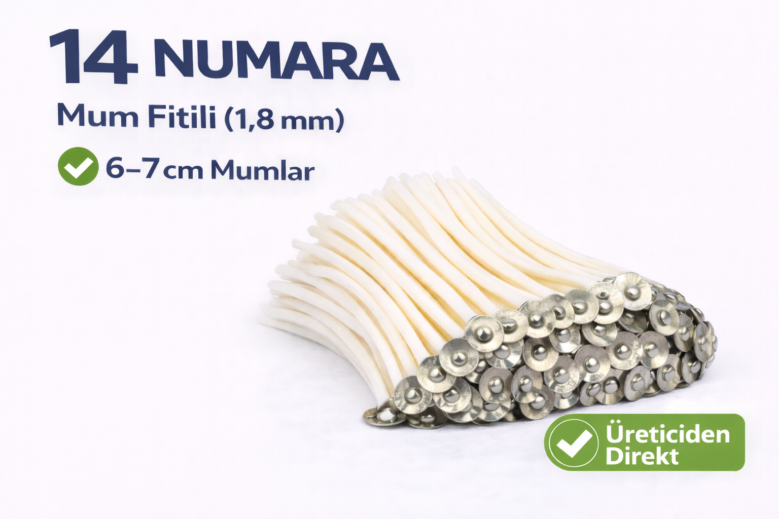 14 Numara Mum Fitili (1,8 mm) – 6–7 cm Mumlar İçin | 100 Adet
