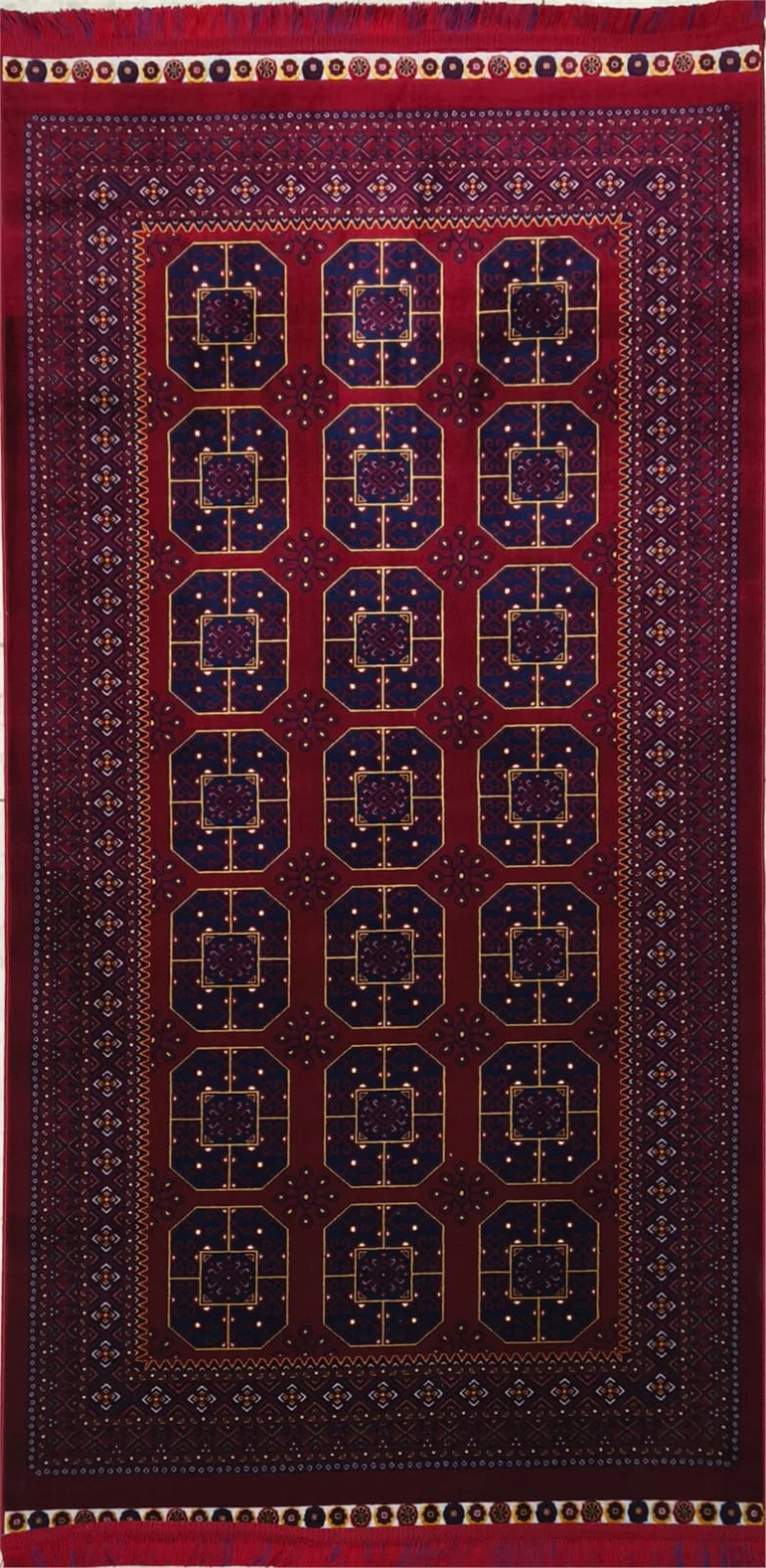 Bordo 7862-1 İpek Afgan Dokuma Kadife Halı