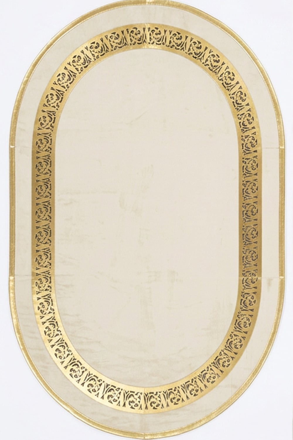 Gold Beyaz Diamond Deri Efektli Modern Oval Halı