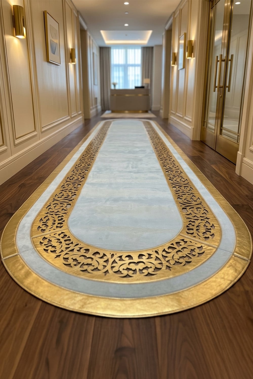 Gold Beyaz Diamond Deri Efektli Modern Oval Halı