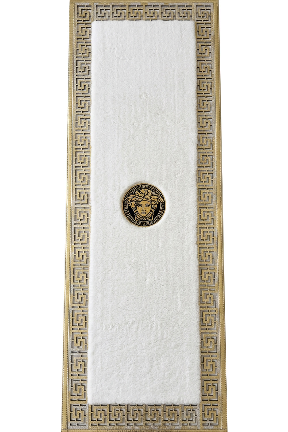 Gold Beyaz Şahmeran Meander Desenli Kadife Yumuşaklığında Tavşan Tüyü Halı
