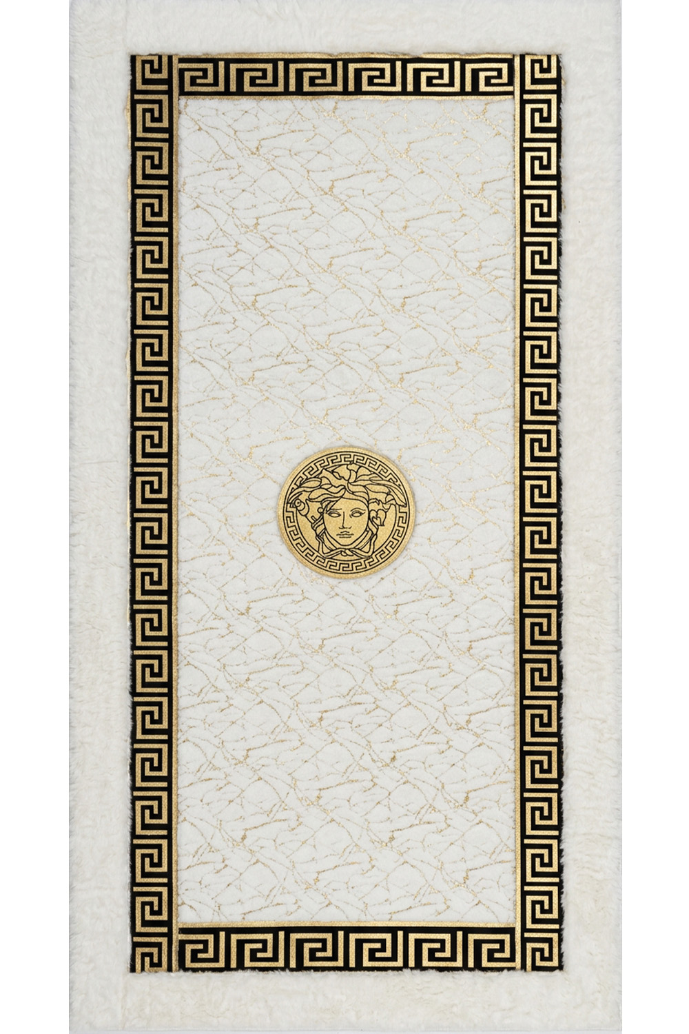 Gold Beyaz Şahmeran Meander Desenli Kadife Yumuşaklığında Tavşan Tüyü Halı