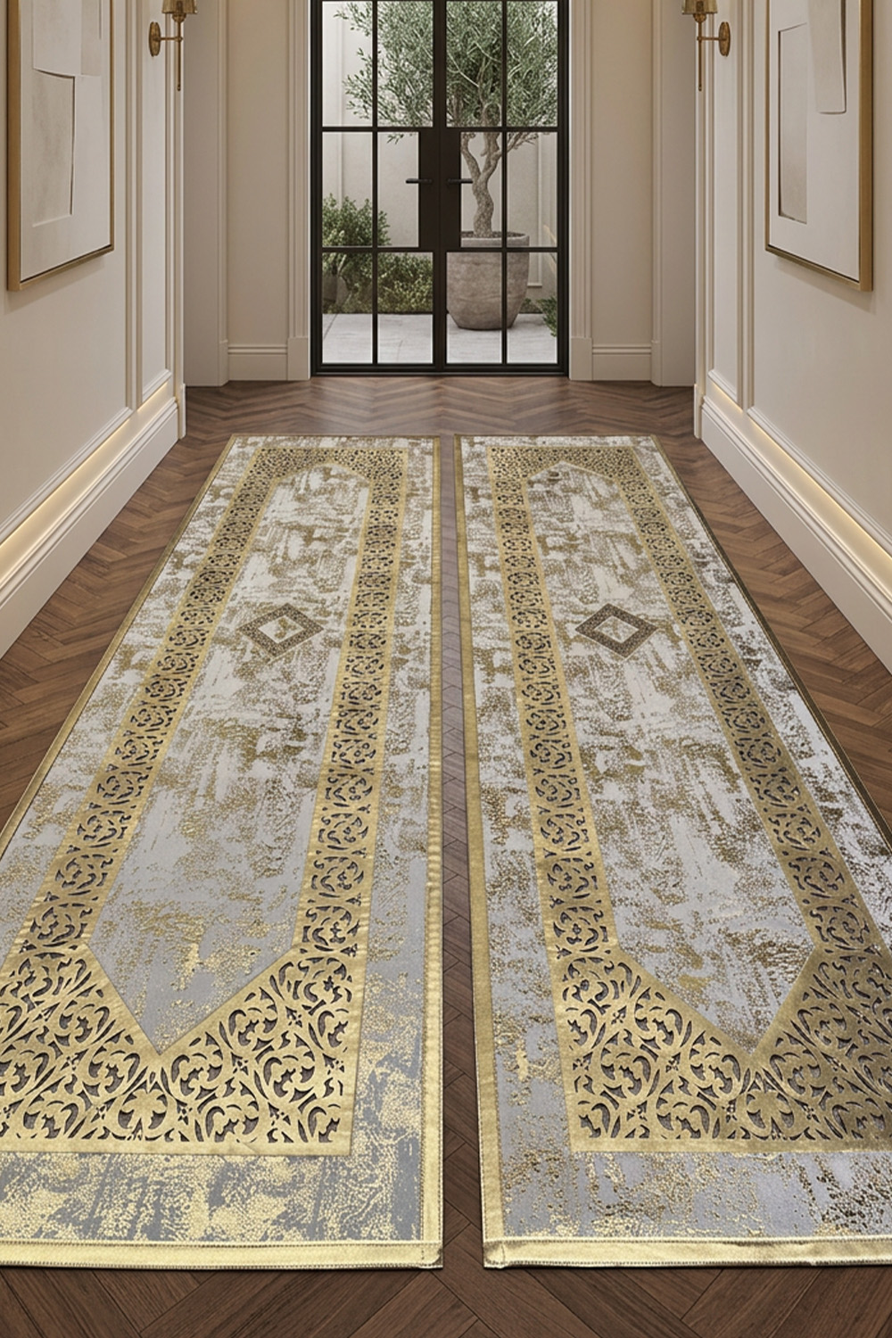 Gold Eskitme Diamond Deri Efektli Modern Halı
