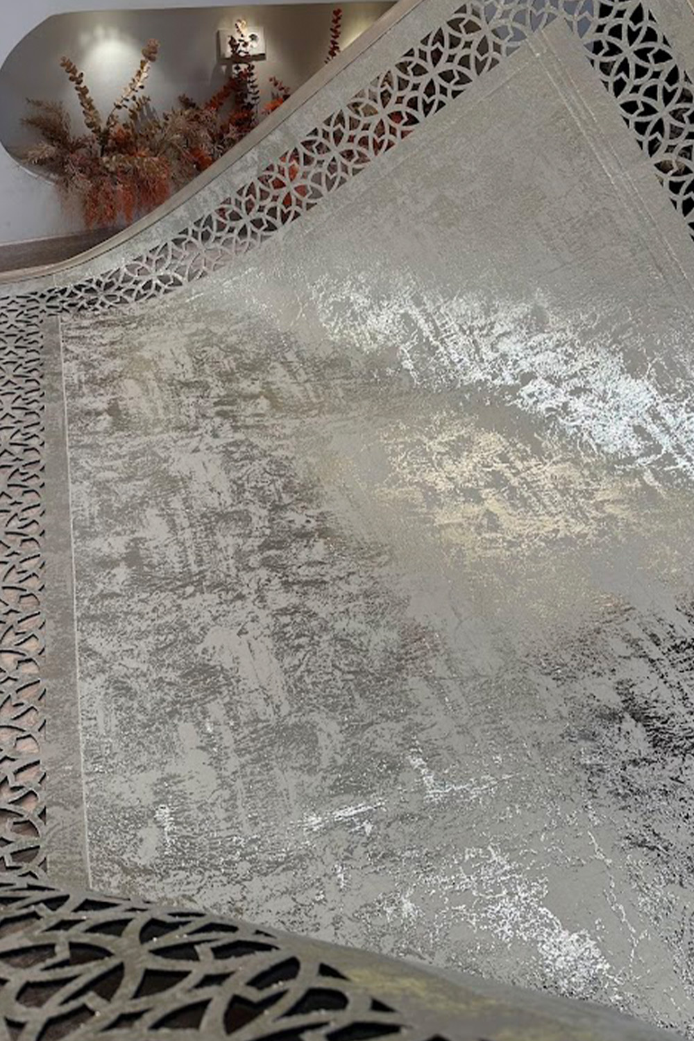 Gümüş Eskitme Diamond Deri Efektli Modern Halı