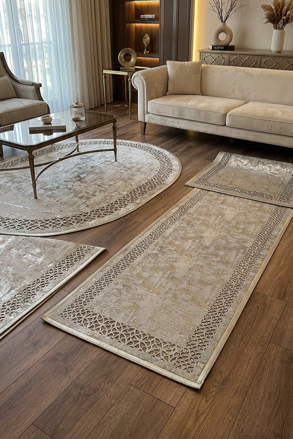Gümüş Rono Deri Yuvarlak Halı
