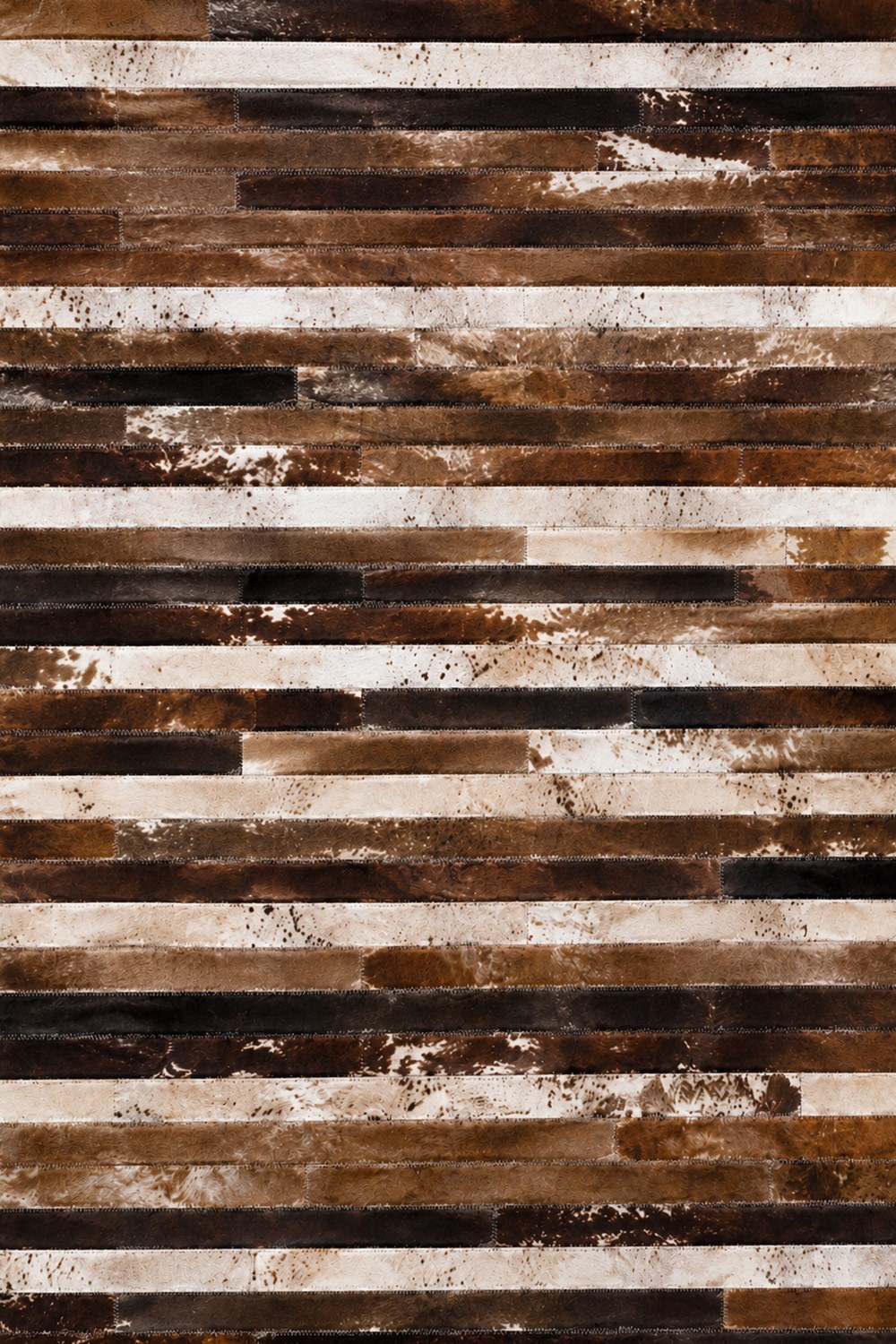 Kahverengi Dana Patchwork Çizgli %100 Dana Derisi Halı