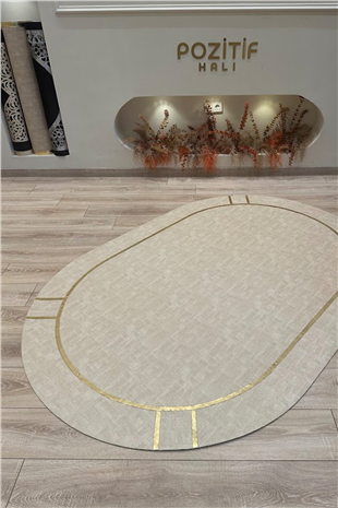 Bej Gold Rono Deri Oval Halı
