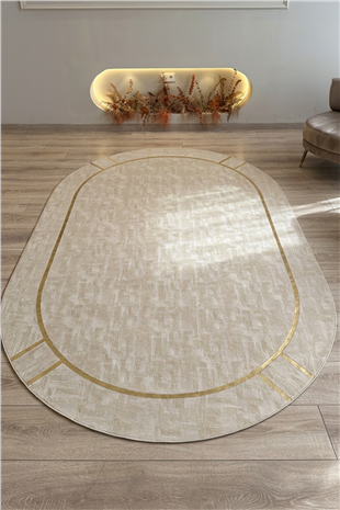 Bej Gold Rono Deri Oval Halı