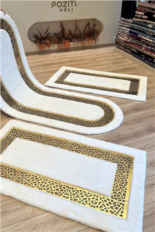 Beyaz Gold Şahmeran Kadife Yumuşaklığında Tavşan Tüyü Oval Halı