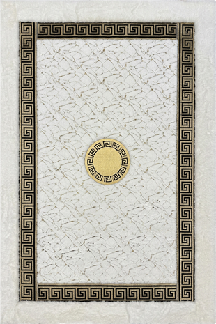 Beyaz Gold Şahmeran Meander Desenli Kadife Yumuşaklığında Tavşan Tüyü Halı