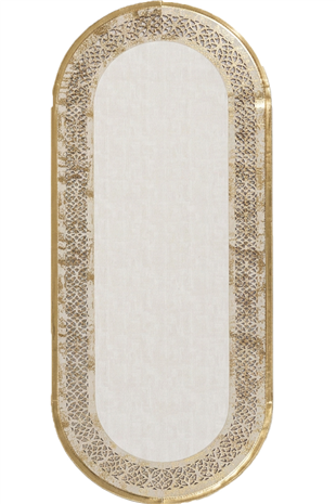 Eskitme Gold Beyaz Rono Deri Oval Halı