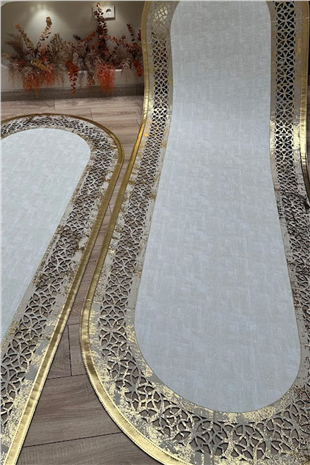 Eskitme Gold Beyaz Rono Deri Oval Halı